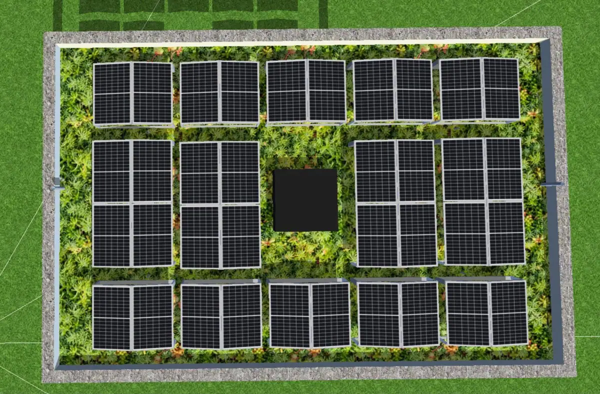 Visualisierung der Photovoltaikmodule auf dem begrünten Dach