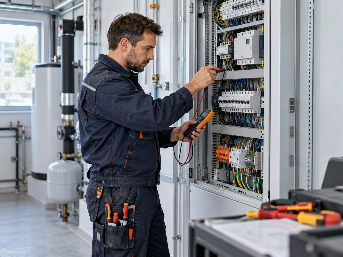 Elektrofachkraft bei der Prüfung eines Schaltschranks